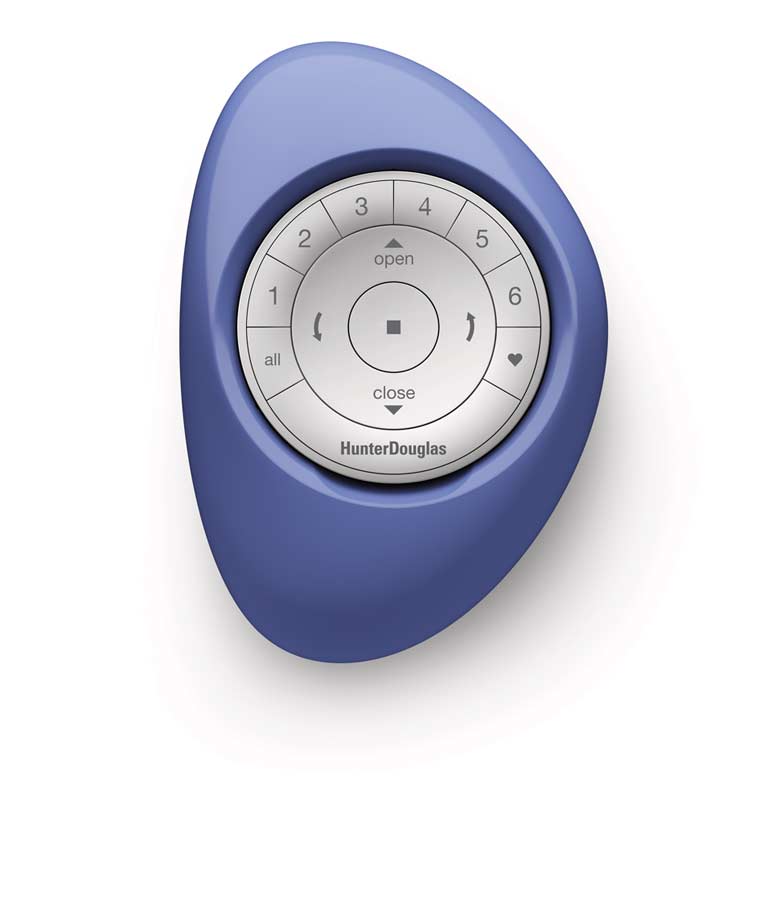 blue and white powerview pebble remote