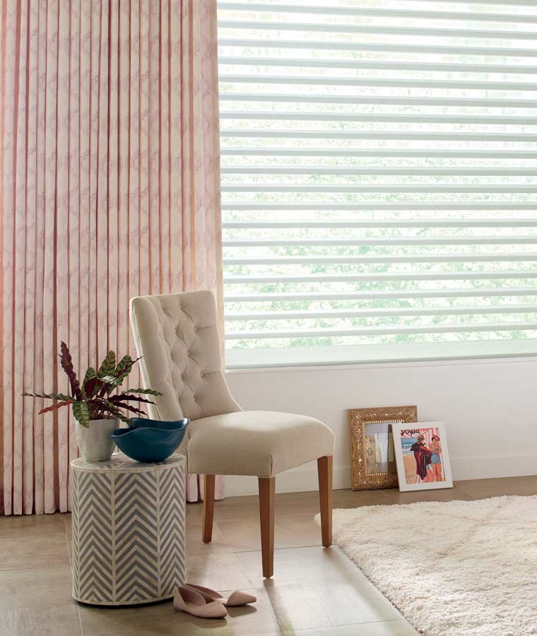 pirouette shades with pink patterned design studio drapery